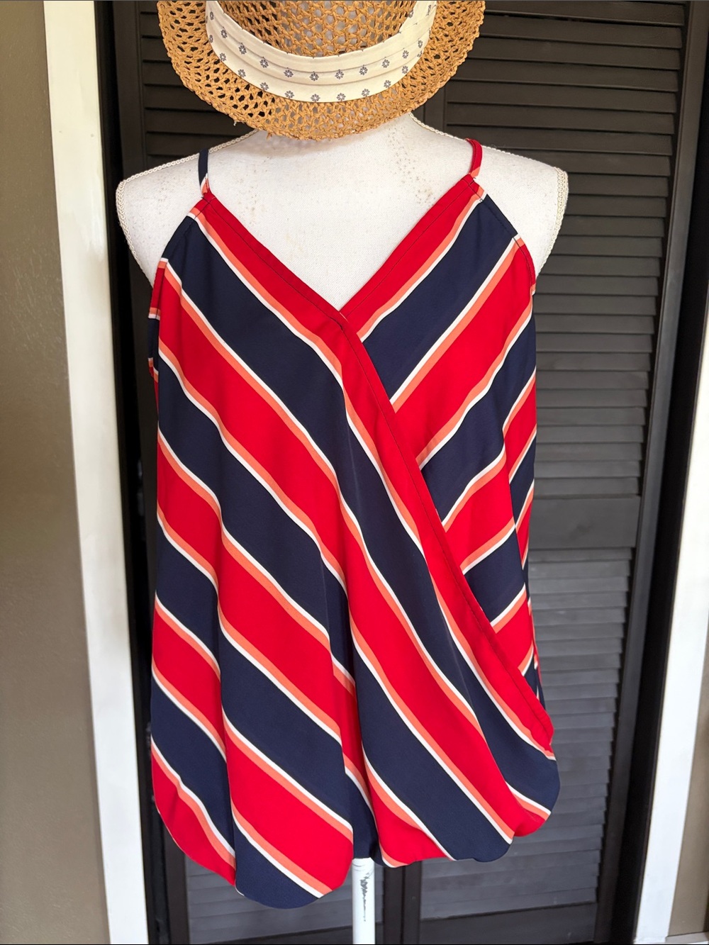 Maurices Red Navy Striped Surplice Tank Top